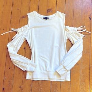 ANTHROPOLOGY - 1. STATE White Cold Shoulder Tie Sleeve Sweatshirt
